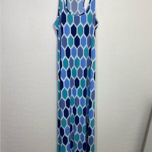 Tori Richard Blue & Teal Geometric Tank Maxi Dress
